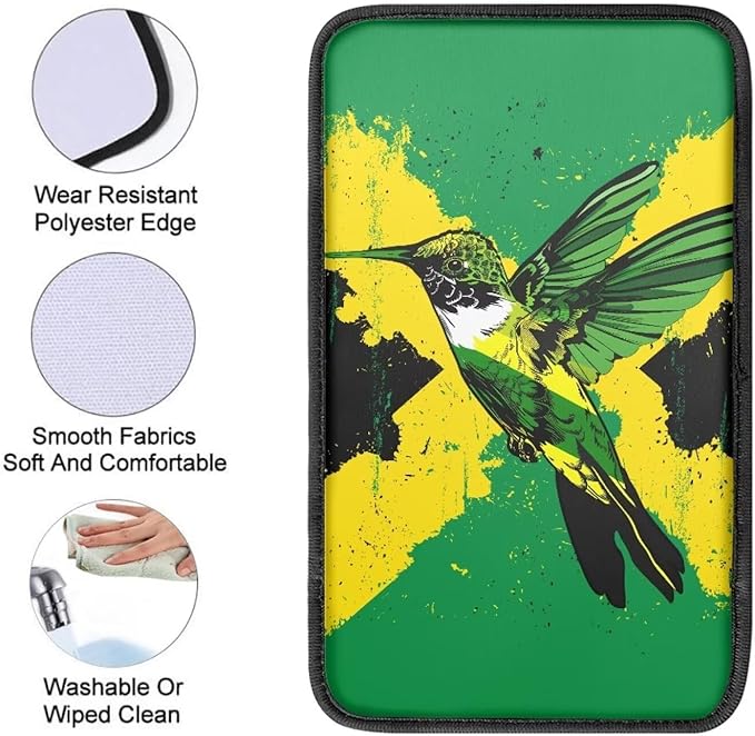 Armrest Cover Auto Center Armrest Mat Soft Car Console Pad, Jamaica Flag Hummingbird Auto Center Console Cover for Most Car Decoration