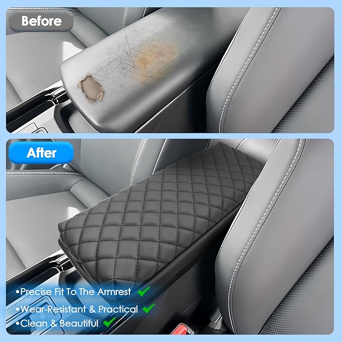 2023 2024 2025 2026 Prius Center Console Cover for Toyota Prius (LE/XLE/Limited/Nightshade Edition), Waterproof&Comfy Leather Cushion Armrest Cover 2026 2025 Prius Accessories (Leather-Padded)