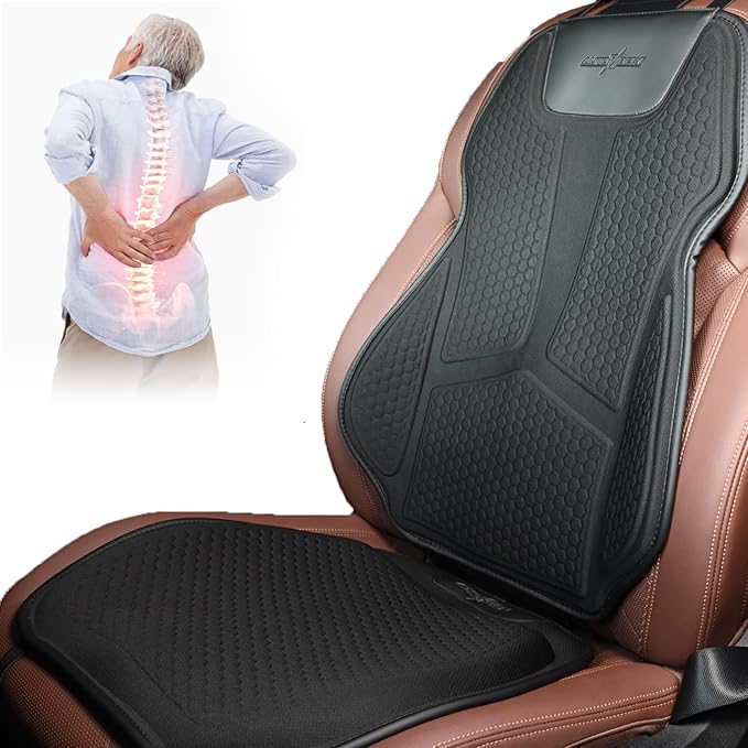 Gel Lumbar Support Pillow & Seat Cover for Car,Seat Cushion for Long Sitting Pressure Relief (2CM Thick), Lumbar Seat Cushion for Car 27.95''x18.89'',Gel Seat Cushion Cover 18.11''x17.13'',Black