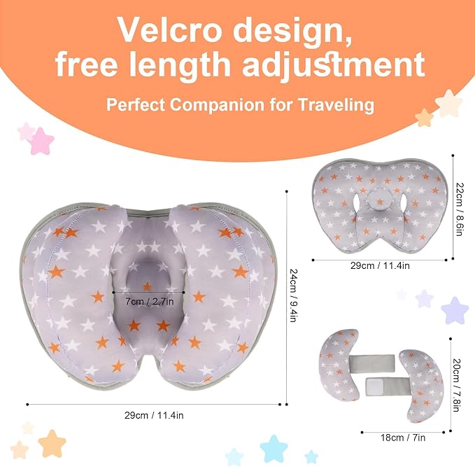 KAKIBLIN Baby Head Neck Support Pillow, 2 in 1 Banana Neck Support Pillow for Baby, Stroller Baby Travel Pillow for Newborn, Boy Girl, Adjustable Head Pillow for Kids Infants,Orange Pentagram