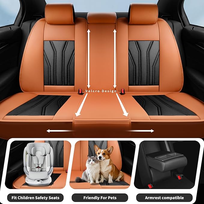 Fit CRV Car Seat Covers Premium Leather for Honda CRV cr-v 2011-2025 2026. Waterproof， Breathable, Scratch-Resistant & All-Weather Seat Cushion Protector (Full Set,Orange&Black)