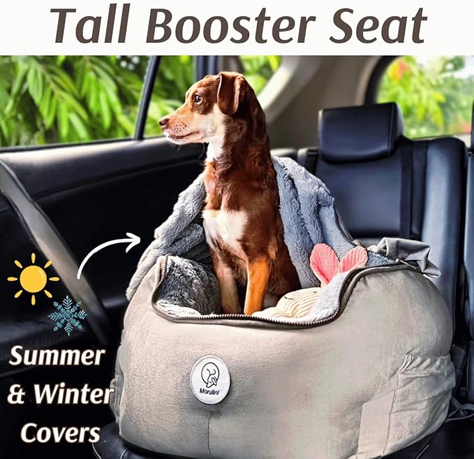 Orthopedic Dog Car Seat for Small Breeds - Original Calming Burrow Nest for Car Anxiety Relief - 6” Memory Foam Booster & Travel Bed - for Dogs Under 25lbs, Frenchie, Chihuahua