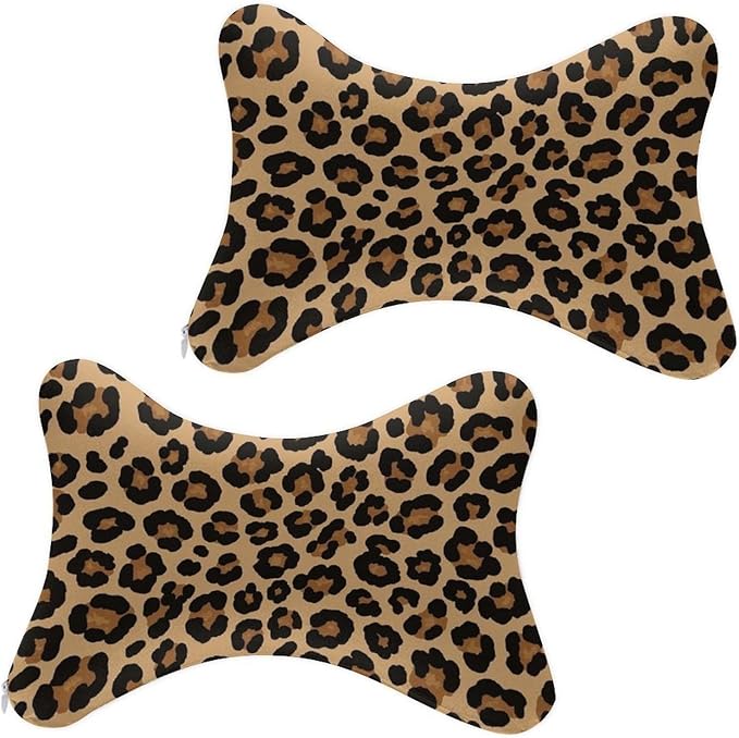 Car Neck Pillow 2 Pieces Travel Pillow Compatible with Wild Cheetah Leopard Print for Head Rest Neck Support Head Cushion Support for Car Seat Airplanes Sleeping
