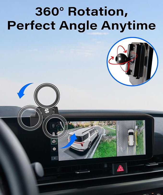 Car Phone Holder for 2025 2026 KIA Carnival/Carnival EV Accessories Apply to 12.3 Inch Touch Screen Fixed Clip Magnetic Cell Phone Mount Hands-Free 360 Degree Rotation