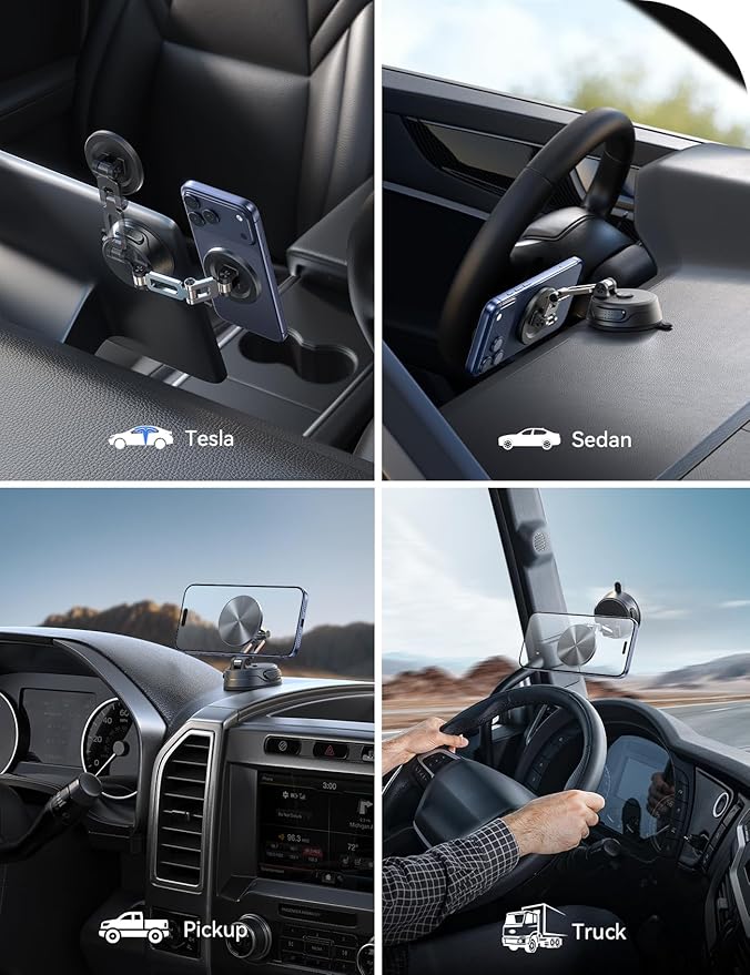 JOYROOM Car Phone Holder, [Tri-Fold] MagSafe Car Mount for Car, [Suction Pro+Gel Base] 360° Rotation Car Phone Mount Ultra-Strong Magnet for iPhone 17 16 15 14 13 12 and Other Series, ZZV1