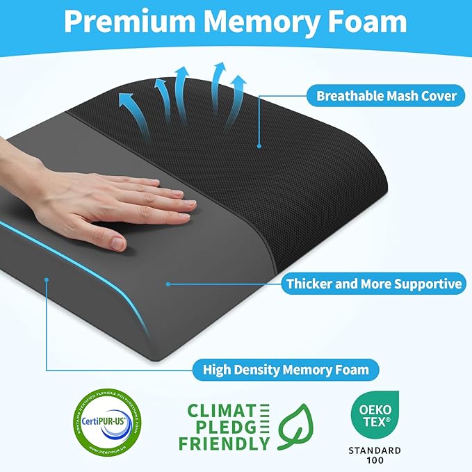 Large Seat Cushion，Soft Foam Cushion for Long Sitting Hours on Office Chair, Home & Car, Non-Slip Chair Pad for Relieving Back & Sciatica & Hip & Coccyx Pain (Black)