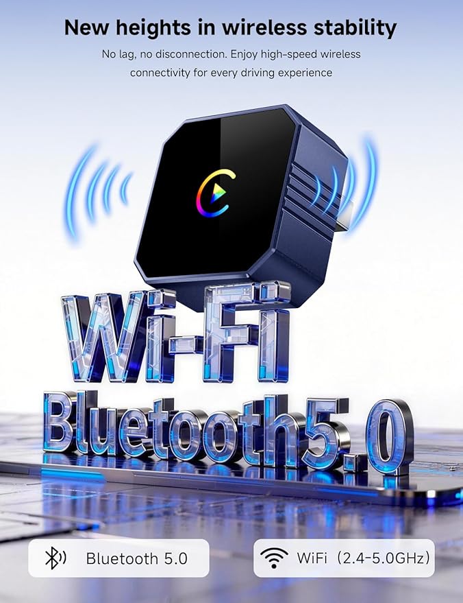 2026 Mini Wireless CarPlay Adapter Upgrade Wired to Wireless for CarPlay & Android Auto Plug and Play Fast Auto-Reconnect Stable Control Zero Delay for iPhone iOS 10+ & Android 11+