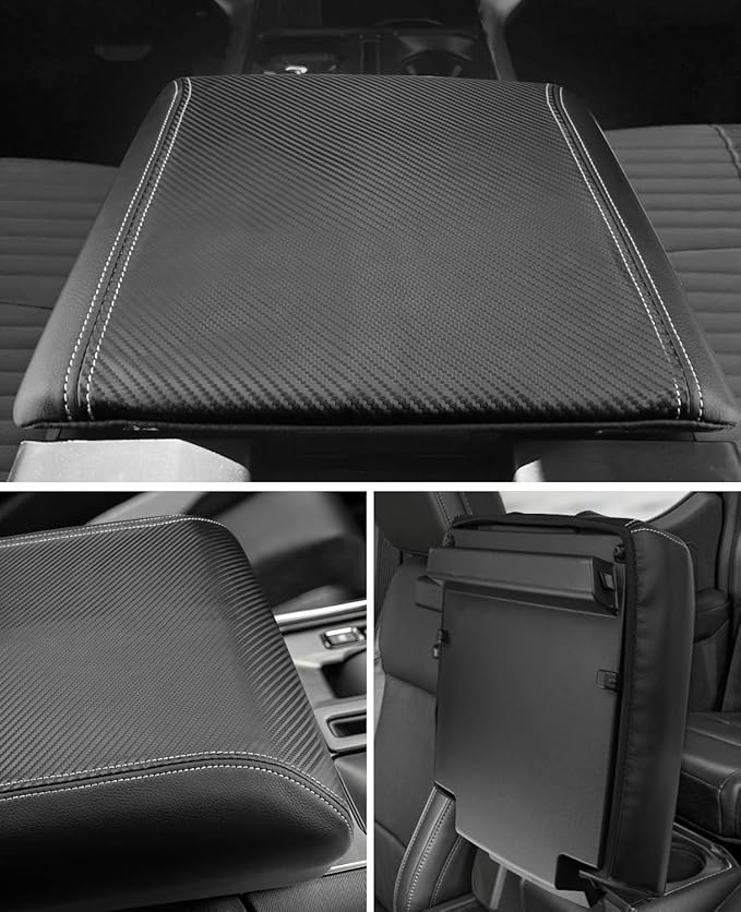 INTGET Center Console Cover for 2025 2026 Ford F150 Accessories Interior 2021 2022 2023 2024 Car Middle Arm Rest Armrest Lid Seat Cover Protector Elbow Cushion Pad (Carbon Fiber Texture, 2021-2026)