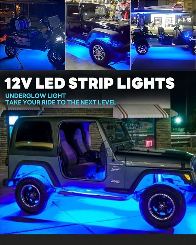 12V Led Light Strip Connectable 24Inch Blue Led Strip Lights for Car Golf Cart Motorcycle Boat Truck Cabinet Waterproof Led Light Strip,4Pack