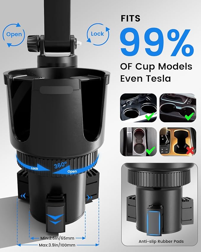 OHLPRO for iPhone 17 Pro Max MagSafe Car Charger Cup Holder Mount, 15W Fast Wireless Magnetic Charging Phone Holder for iPhone 16 15 14 13 Series, Adjustable Car Mount with Large Cup Base, Gray