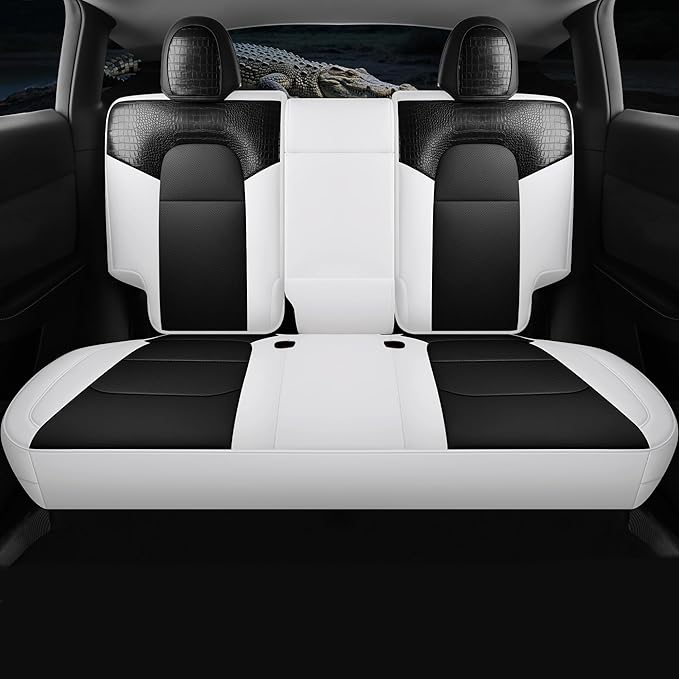 Red Rain Seat Cover Custom Fit for 2020-2024 Tesla Model Y Car Seat Cover Crocodile Leather Black and White Seat Cushion Covers (ModelY-Black+White-2020/2024)
