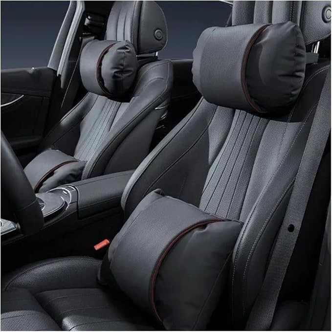 1/2PCS PU Leather Car Neck Pillow & Lumbar Support Cushion, Breathable Universal Seat Headrest Waist Pad, Soft Support Cushion for Daily Driving and Travel(B Style headrest)