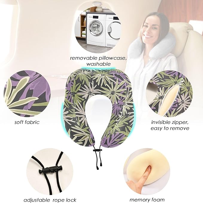 Large Wildflower Purple Portable U-Shape Travel Pillow for car Travel kit Sleeping Lumbar Support