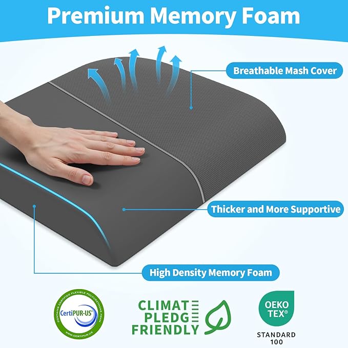 Large Seat Cushion，Soft Foam Cushion for Long Sitting Hours on Office Chair, Home & Car, Non-Slip Chair Pad for Relieving Back & Sciatica & Hip & Coccyx Pain (Grey)