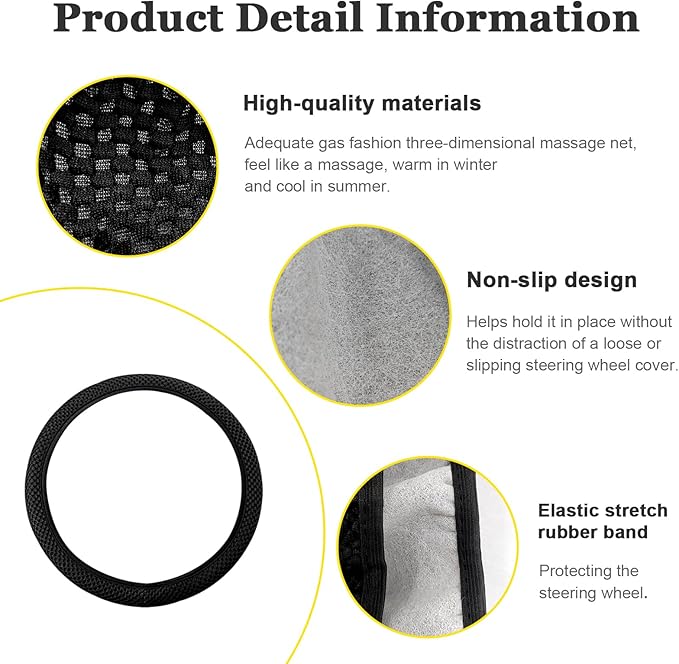 Kewucn Car Elastic Stretch Steering Wheel Cover, Soft Microfiber Breathable Ice Silk, Universal 15 Inch Anti-Slip Auto Steering Wheel Protector, Fit Car, SUV, Van, Sedan, Truck (Black)
