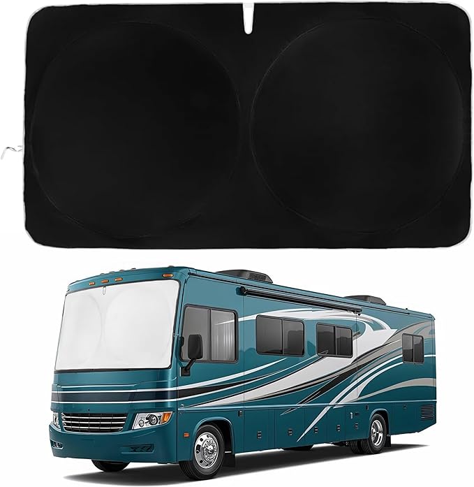 RV Windshield Sun Shade | fits Class-A | Certified 99.87% UVB & 99.02% UVA Protection Sun Shade. Award Winning Sunshade for Car Windshield with Patented Technology. Car Window Shades by Kinder Fluff