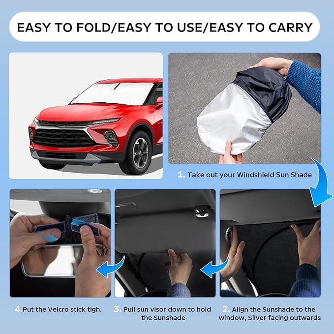 Sun Shade Sunshade for Chevrolet Blazer 2019-2026 Windshield Cover (NOT for EV) 4-Layers Sun Shield for Chevy Blazer 250T Silver Coating Sun Visor Foldable Window Shade Blocks UV Car Accessories