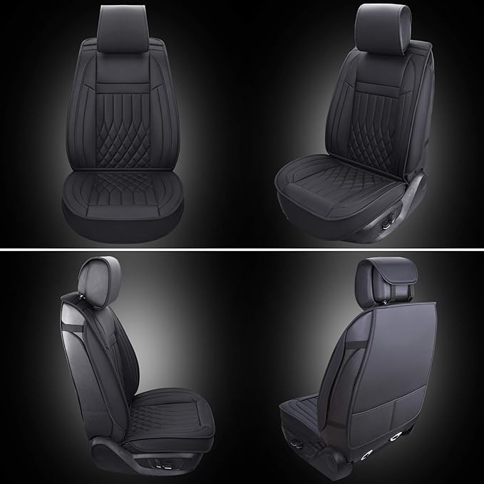 Aierxuan Front Car Seat Covers Universal Fit for Honda Civic Accord CRV, Toyota Camry Prius Rav4 Corolla, Kia, Lexus, Nissan, Mazda, Jeep Cherokee and Most Cars, with Waterproof Leather (Black)