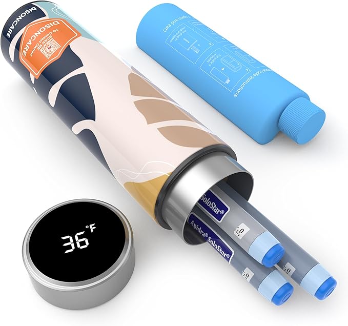 DISONCARE Odyssey 60H Insulin Cooler Travel case Digital Display Medication Cooler for Medicine Travel TSA Approved Ice Pack Diabetic Medical Cooler Diabetes Bag EpiPen with QR Medical Tag（Monstera）