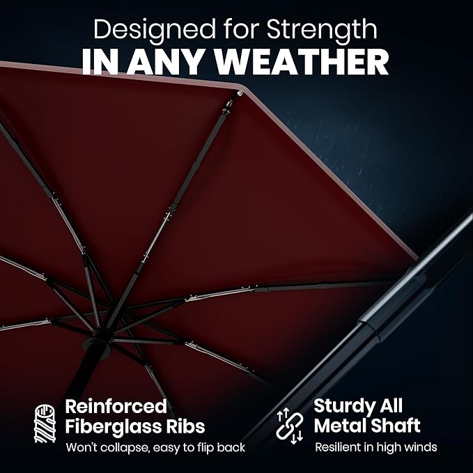 Rain-Mate Windproof Compact Umbrellas for Rain - Strong Reinforced Fiberglass Rib Design & Auto Open & Close - Portable Folding Travel Umbrella - Lightweight & Packable for Women & Men, Easy Collapse