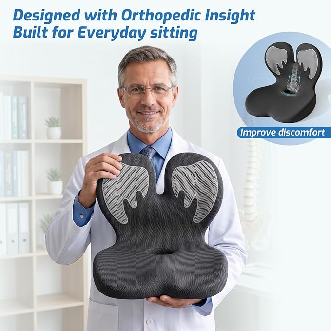 Ergonomic Seat Cushion,Office Chair Cushion with Lumbar Support Pillow,Memory Foam Car Seat Cushions,Designed for Sciatica, Tailbone,Back Pain,Back Cushion for Office,Car,Home Desk Chair