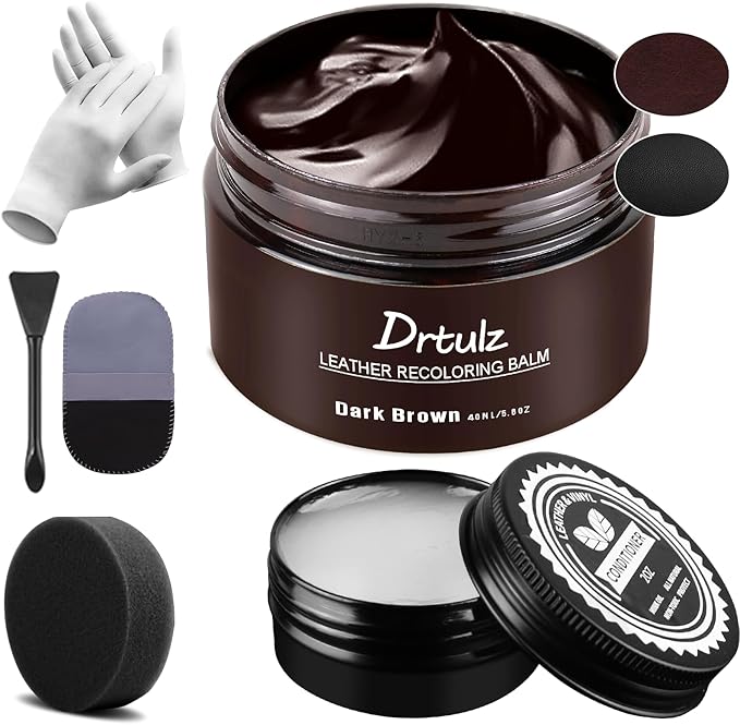 Dark Brown Leather Recoloring Balm, Leather Color Restorer Conditioner, Leathercraft Repair Kits for Vinyl Furniture, Sofa, Car Seats, Shoes - Repair Color on Faded & Scratched Couches