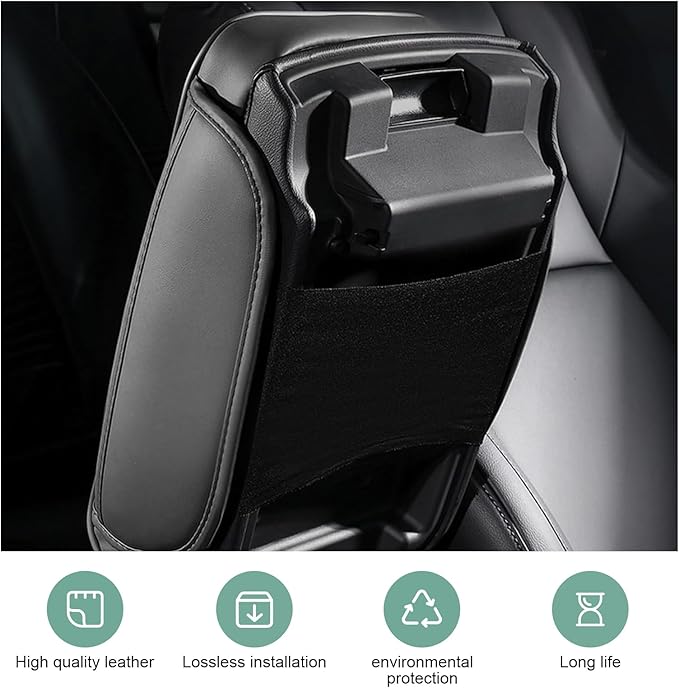MLY 1 PC Car Center Console Cover, Durable Leather Memory Foam Armrest Cushion Pad with Height Booster, Anti-Scratch Center Console Protector, Universal Fit Organizer Accessory for Most Cars (Black)