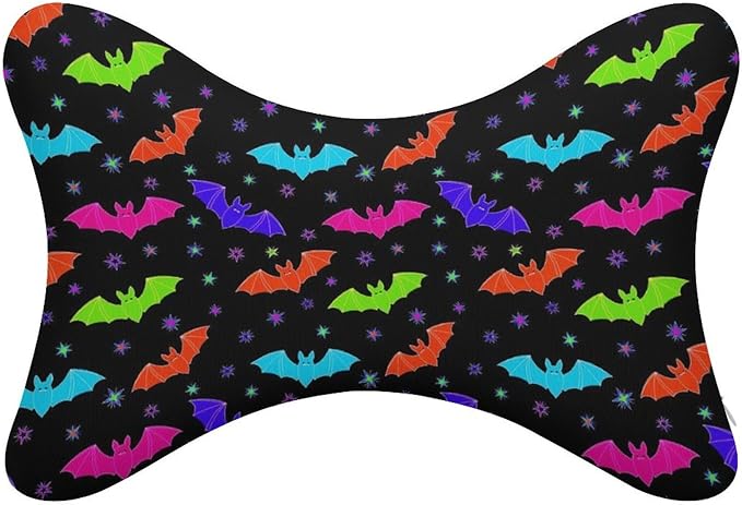 Car Neck Support Pillow 2 Pcs for Neck Pain Relief, Compatible with Halloween Cool Bats Bone Shape Headrest Pillow for Car Seat with Soft Memory Foam