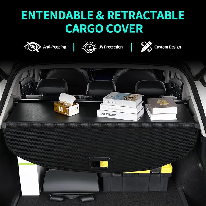 Cargo Cover fit for Nissan Rogue 2024 2023 2022 2021 Accessories, Retractable Rear Trunk Cover Luggage Security Shade, Anti-Peeping Privacy Screen Protector, Carbon Fiber Texture