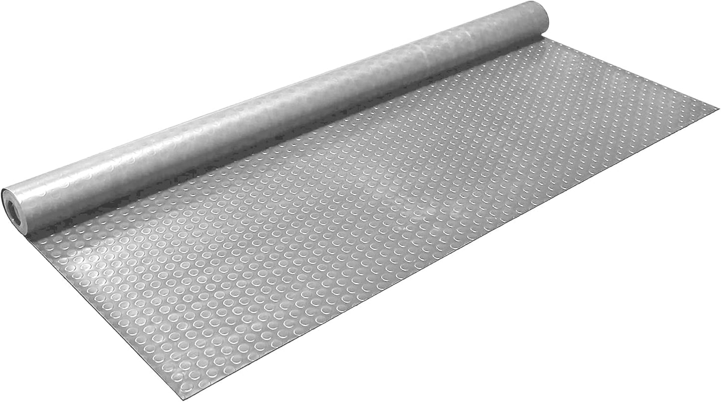 IncStores 2.5mm Thick Commercial-Grade Nitro Roll Garage Floor Mat | Flexible Vinyl Floor Mat for a Stronger and Safer Garage, Workshop, or Trailer | Coin-Top, Stainless Steel, 7.5' x 50'