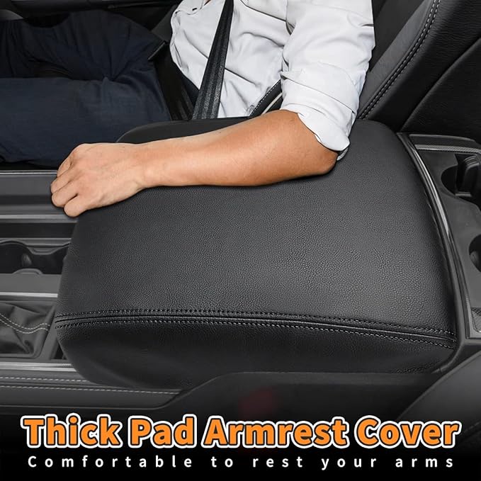 INTGET Car Center Console Cover for 2024 2025 Dodge Ram 1500 2500 3500 Accessories 2019 2020 2021 2022 2023 Armrest Arm Rest Box Lid Protector Pad Cushion Dog Seat Cover (Black with Black Stitches)