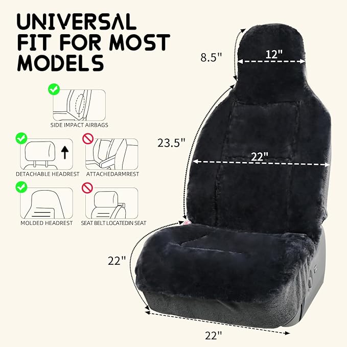 Aegis Cover Premium Australian Merino Sheepskin Car Seat Cover, Easy-Install Summer & Winter Universal Fit for SUV Truck Sedan Most Vehicles (FS-Charcoal)