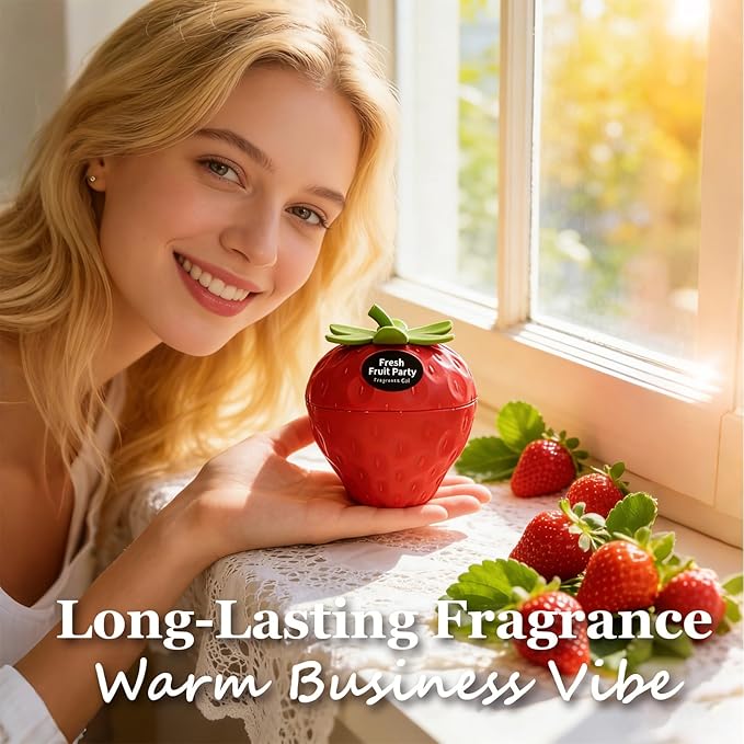 Banami Strawberry Air Freshener Gel, Decorative Odor Eliminator for Home, Car, RV, Bathroom, Pet Areas (Red Strawberry)