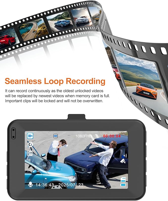 Dash Cam Front Car Camera, FHD 1080P Dashcam for Cars, Dash Camera with 32G SD Card, 24 Hours Parking Monitor, Night Vision, Loop Recording, G-Sensor, 3'' IPS Screen, 170°Wide Angle