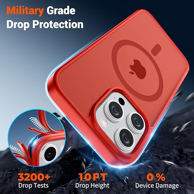 SUPFINE Magnetic for iPhone 15 Pro Max Case (Compatible with MagSafe) (Military Grade Drop Protection) Slim Translucent Matte Shockproof with Anti-Fingerprint Phone Case,Red
