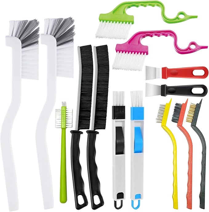 Window Groove Cleaning Brush, Window or Sliding Door Track Cleaner for Sliding Door, Sill, Tile Lines, Shutter, Car Vents, Keyboard (14Piece)