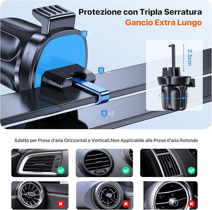 Miracase Phone Holders for Your Car with Metal Hook Clip, Air Vent Cell Phone Stand Car Mount,Automobile Cradle Fit for All Smartphones (Carbon Fiber)