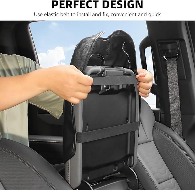 Armrest Pad Cover, Center Console Cover Leather Cushion Pad Compatible with 2019-2023 Chevy Silverado & GMC Sierra, Black