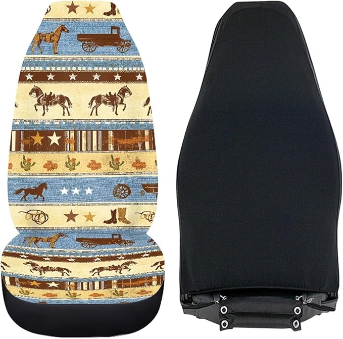 Car Seat Covers 2 Pcs Front Seats Only Interior Covers Fashion Auto Interior for Car Sedan Auto Truck SUV Easy to Install（Aztec Cowboy Print 83）