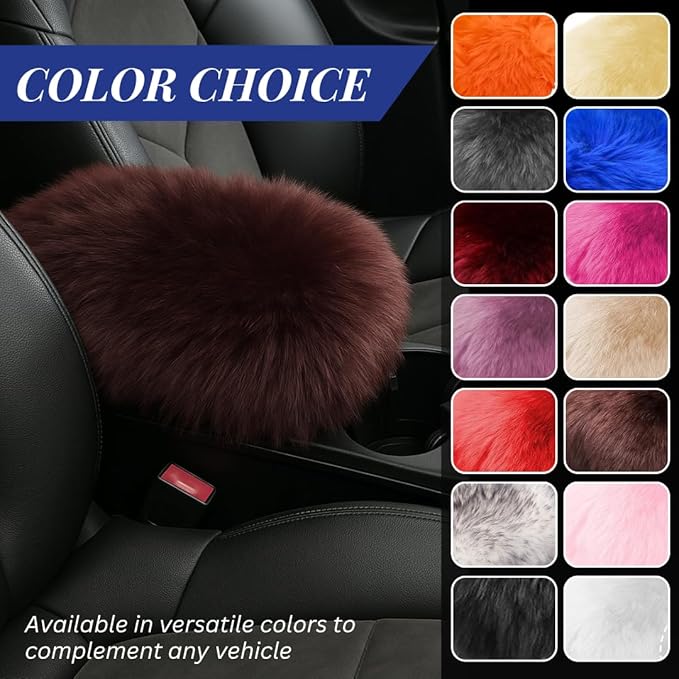 Andalus Brands Pure Australian Sheepskin Fluffy Car Center Console Cover, Luxurious Non-Shedding Furry Arm Rest Cover for Car, Versatile for All Seasons, Mocha - (11.47" X 6.3")