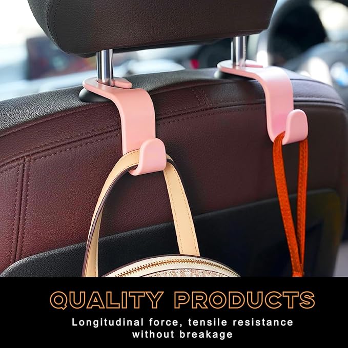 4PCS Car Seat Headrest Hook, Auto Back Seat Hanging Storage Organizer, Vehicle Seatback Hanger Holder for Purse Handbag Coat Umbrella, Universal Interior Car Accessories (Light Pink)