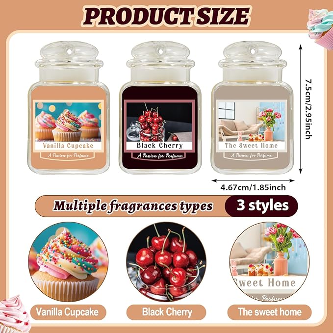 12 Pcs Car Freshener Air Freshener Paper Scented Hanging Car Accessories Fresheners for Interior Decor Bathroom Hanging Ornaments(Vanilla Cupcake Black Cherry the sweet home)