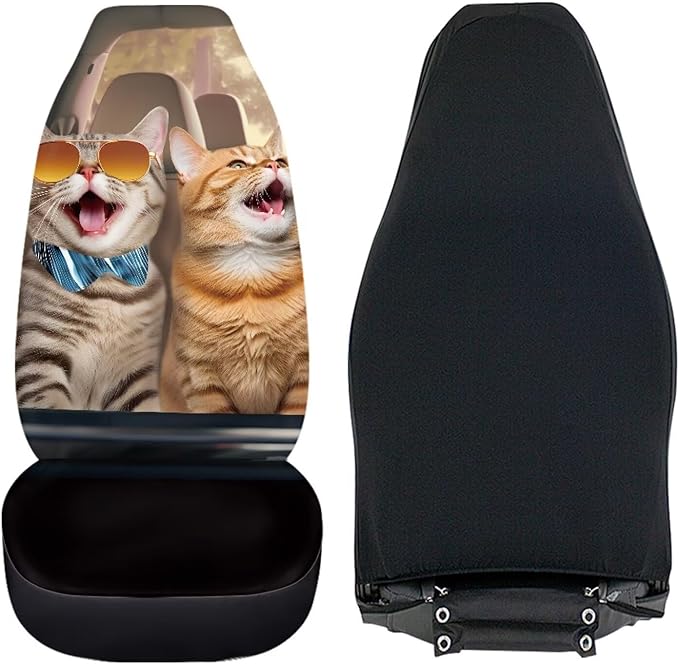 Cat Driver Car Seat Covers Front Set Full Wrapping Edge Vehicle Cushion Seat Cover Set Universal Fit for Most Car Interior Covers for Sedan Truck SUV