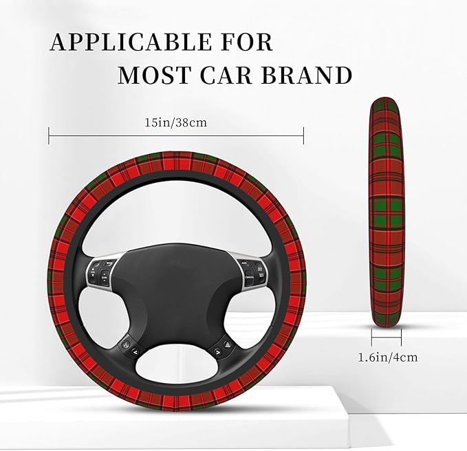 Thickened Elastic Steering Wheel Cover, Grant Scottish Plaid Printed Tartan Ultra, Soft, Breathable, Fit for Cars, SUVs, Trucks, Stylish Comfortable Grip