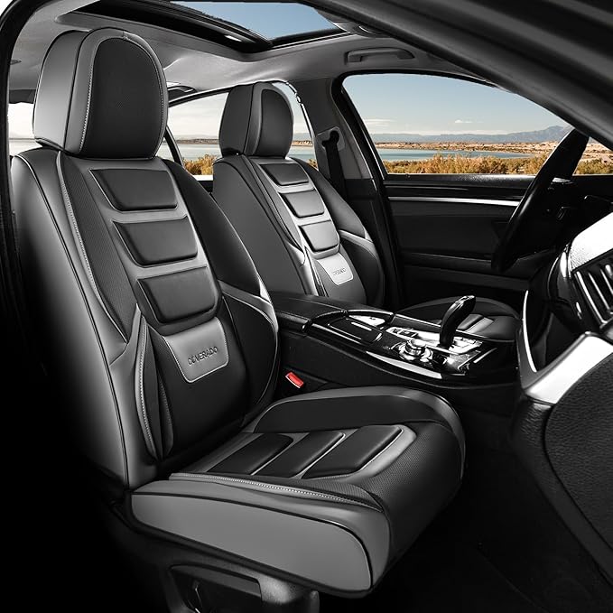 Coverado Car Seat Covers Full Set, Seat Covers for Cars, Front Seat Covers and Back Seat Cover Waterproof Leather Automotive Seat Cover Universal Car Interior Protectors Cushion for Most Cars