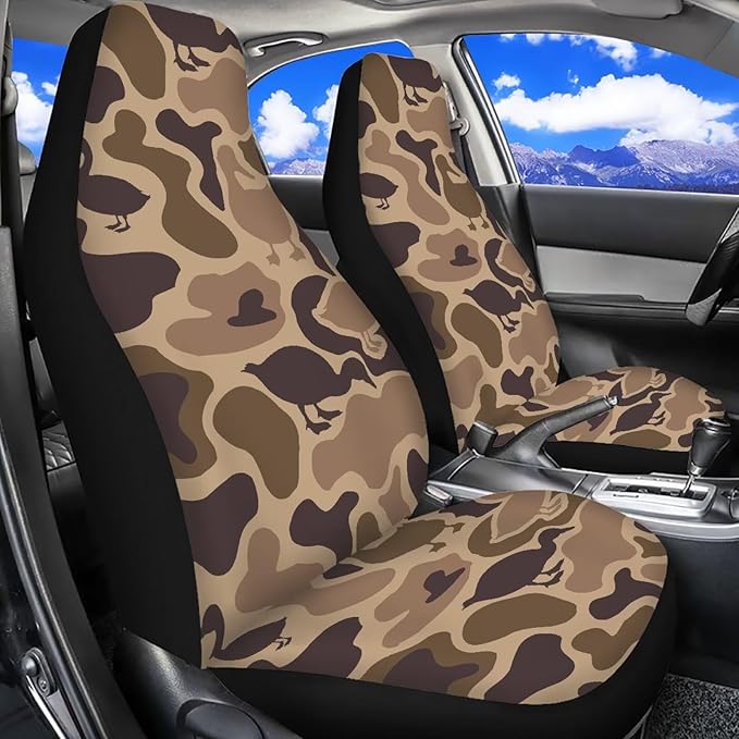 ELEQIN Duck Camo Car Front Seat Cover, 2 Packs Car Seat Protector, Nonslip Cushion Cover for Cars, Trucks & SUVs Auto Interior Decor
