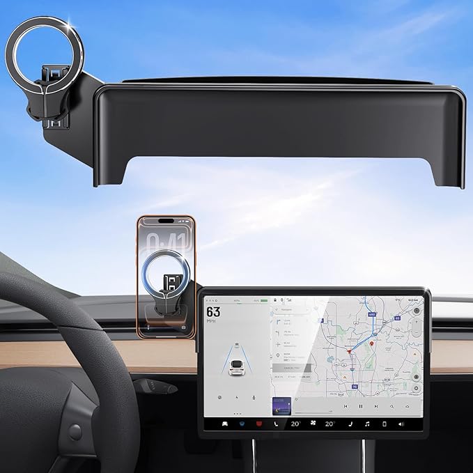 Magnetic Car Mount for Tesla Model Y 2020 2021 2022 2023 2024 2025 & Model 3 2017 2018 2019 2020-2023: 360° Adjustable Car Touch Screen Phone Holder Made for Model 3/Y, for Magsafe iPhone Accessories