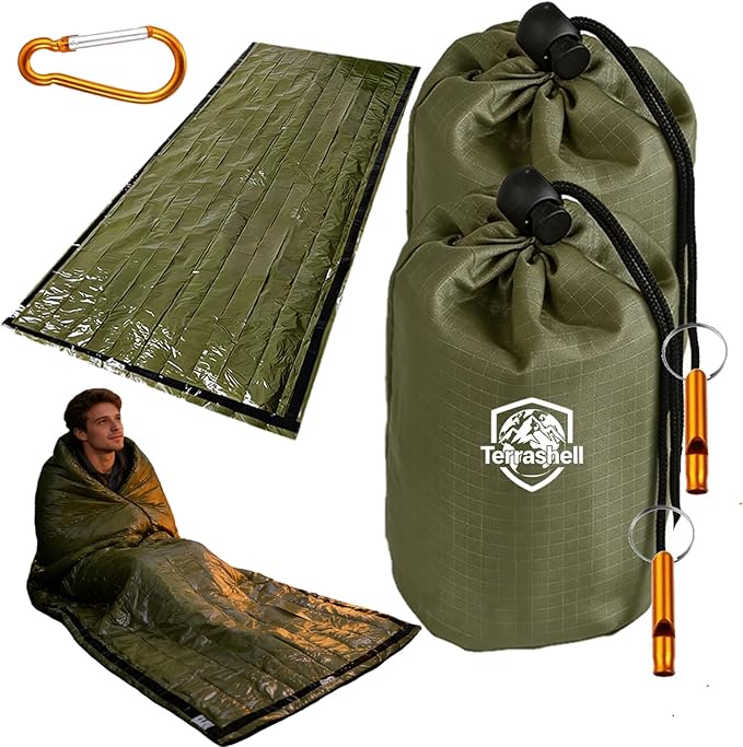 Sleeping Bag, Terrashell Blanket, Emergency Sleeping Bag, Compact Lightweight, Waterproof, Heat Blanket Survival for Survival Kit Car Camping Gear Hiking Go (25 μm)