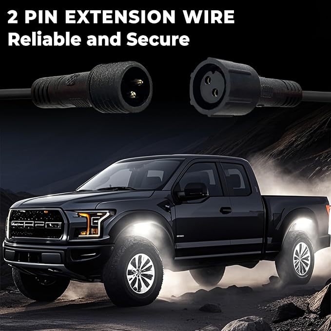 4PCS 4FT 2 Prong Rock Lights Extensions Wire, Waterproof LED Rock Lights Extension Cable Compatible with Trucks, Motorcycles, Cars, ATVs
