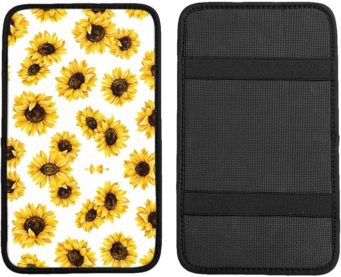 Car Armrest Cover Auto Center Console Pad Arm Rest Cushion Soft Car Accessories Universal for Most Vehicle (Floral Sunflower Pattern Design)